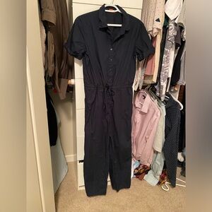 Casual Navy Cotton Jumpsuit